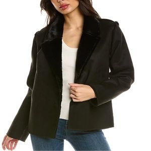 Michael Stars Kit Notch Collar Jacket in Black with Faux Shearling Design NWT